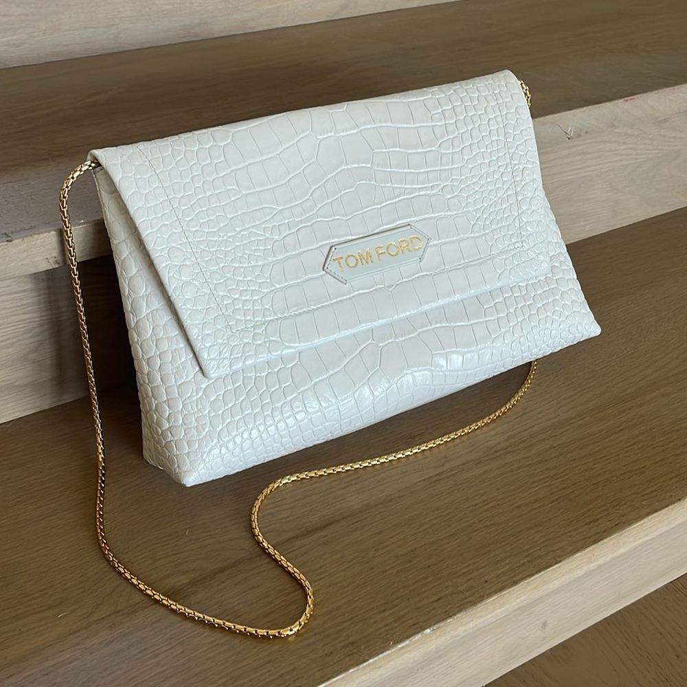 Tom Ford White Croc-Embossed Clutch